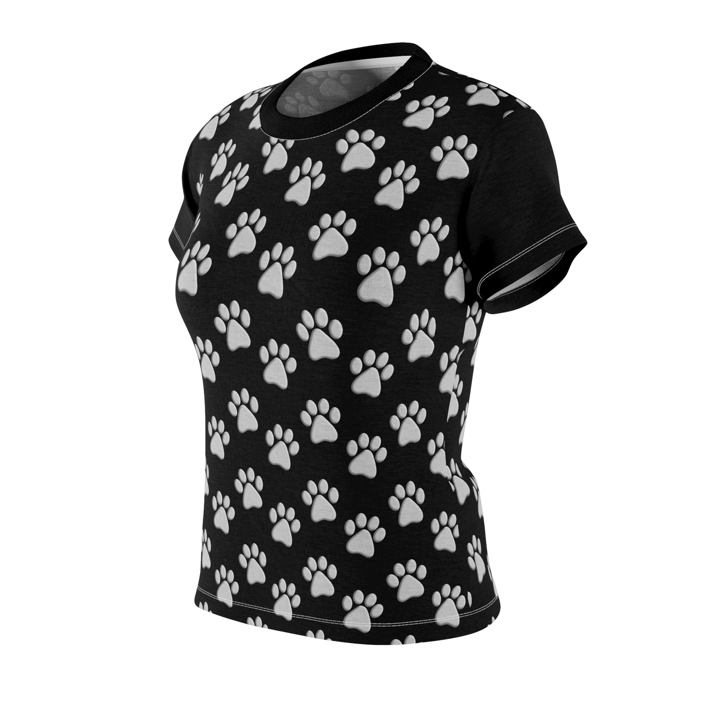Silver Dog Paw Black Women's Cut & Sew Tee (AOP)