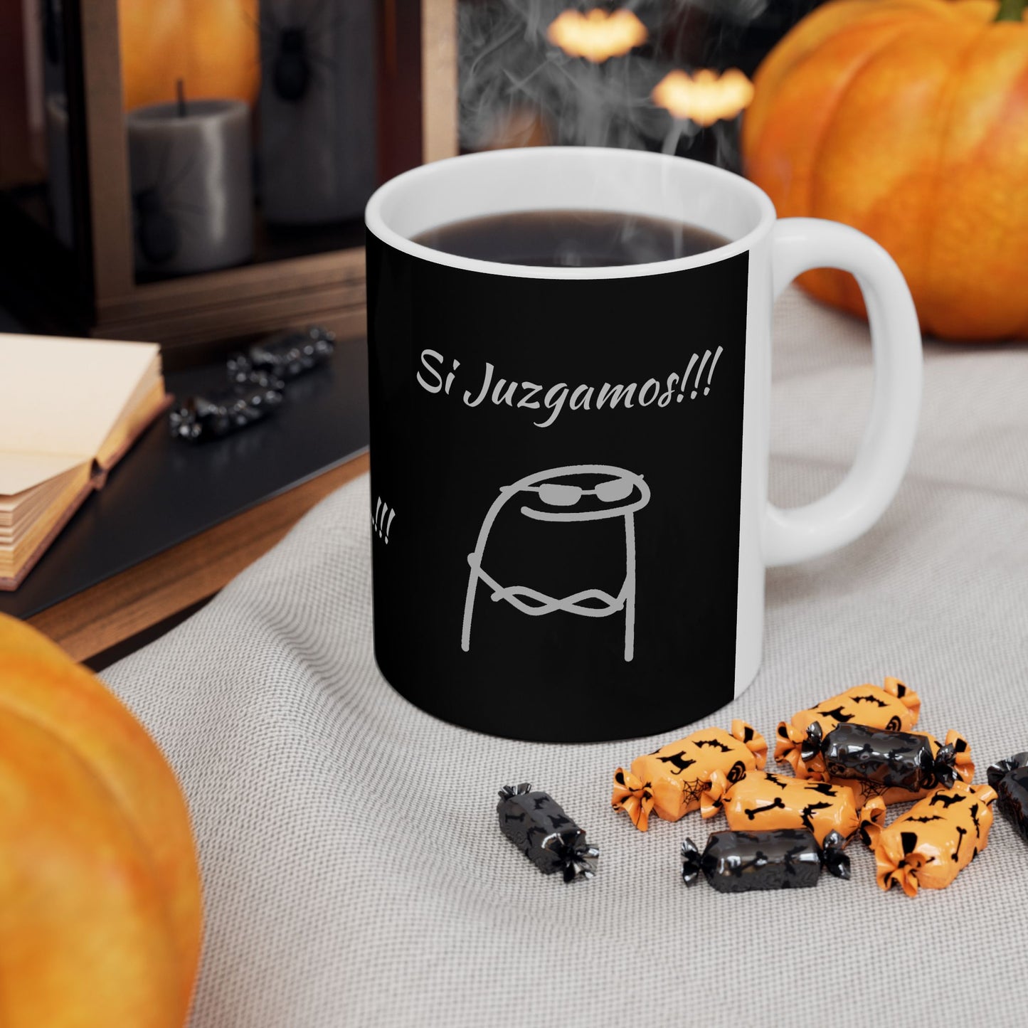 Black Ceramic Coffee Mug, (11oz, 15oz) "Escuchamos pero NO Juzgamos" Flork