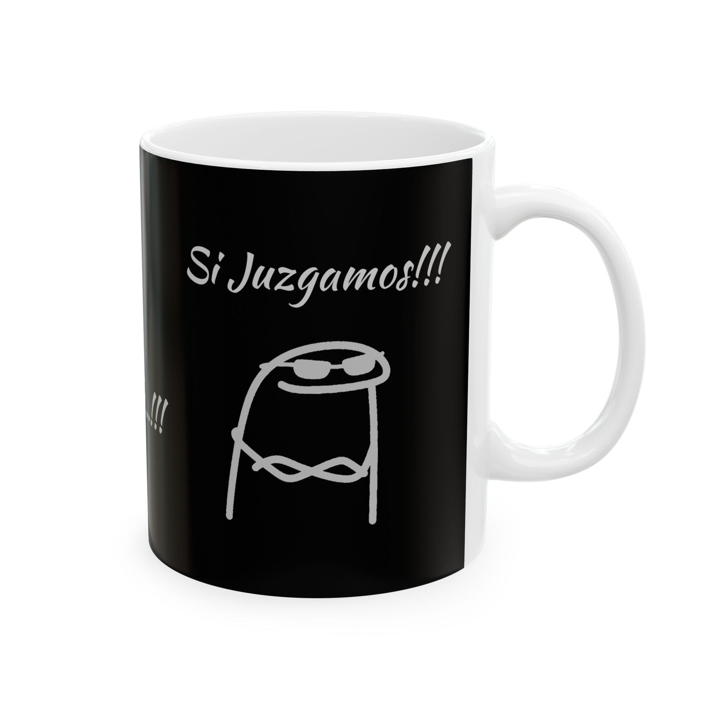 Black Ceramic Coffee Mug, (11oz, 15oz) "Escuchamos pero NO Juzgamos" Flork