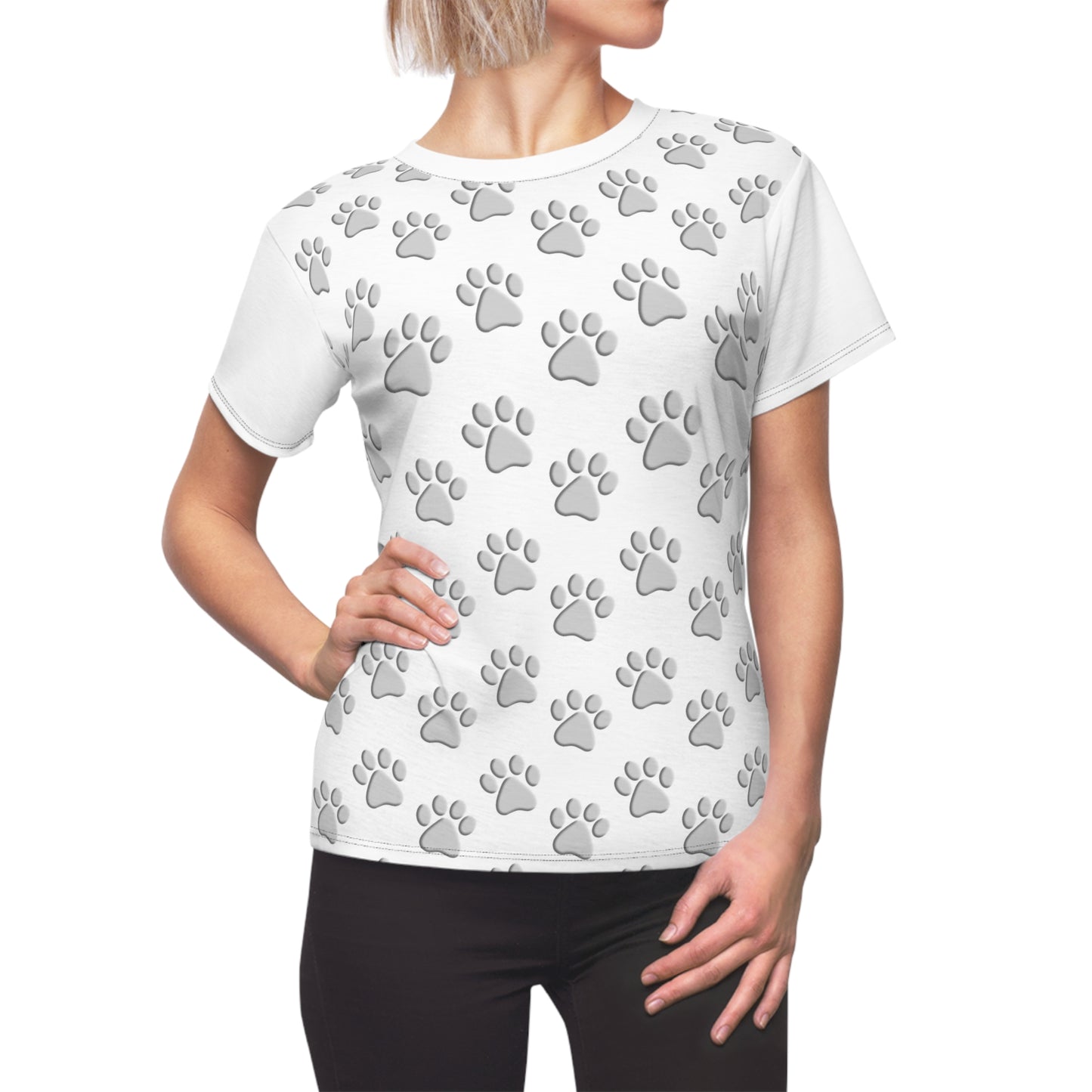 Silver Dog Paw White Women's Cut & Sew Tee (AOP)