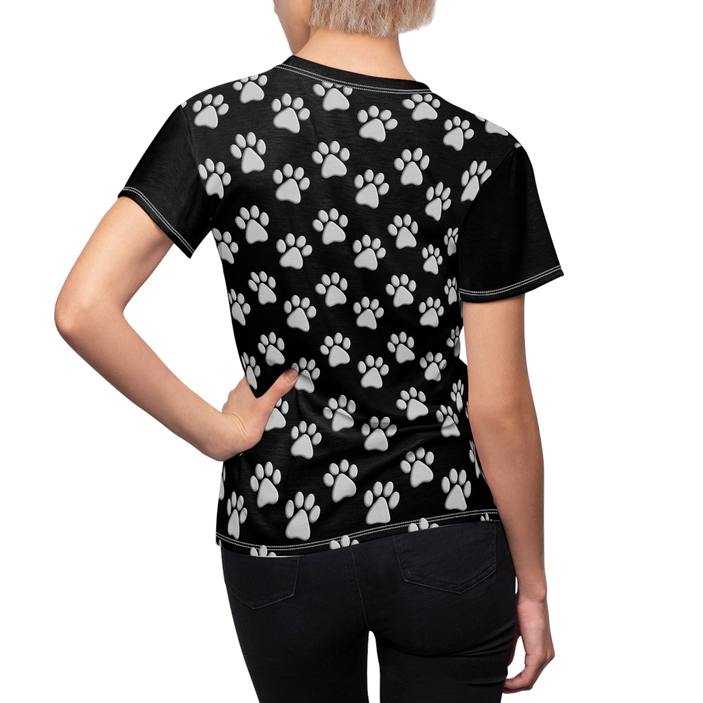 Silver Dog Paw Black Women's Cut & Sew Tee (AOP)