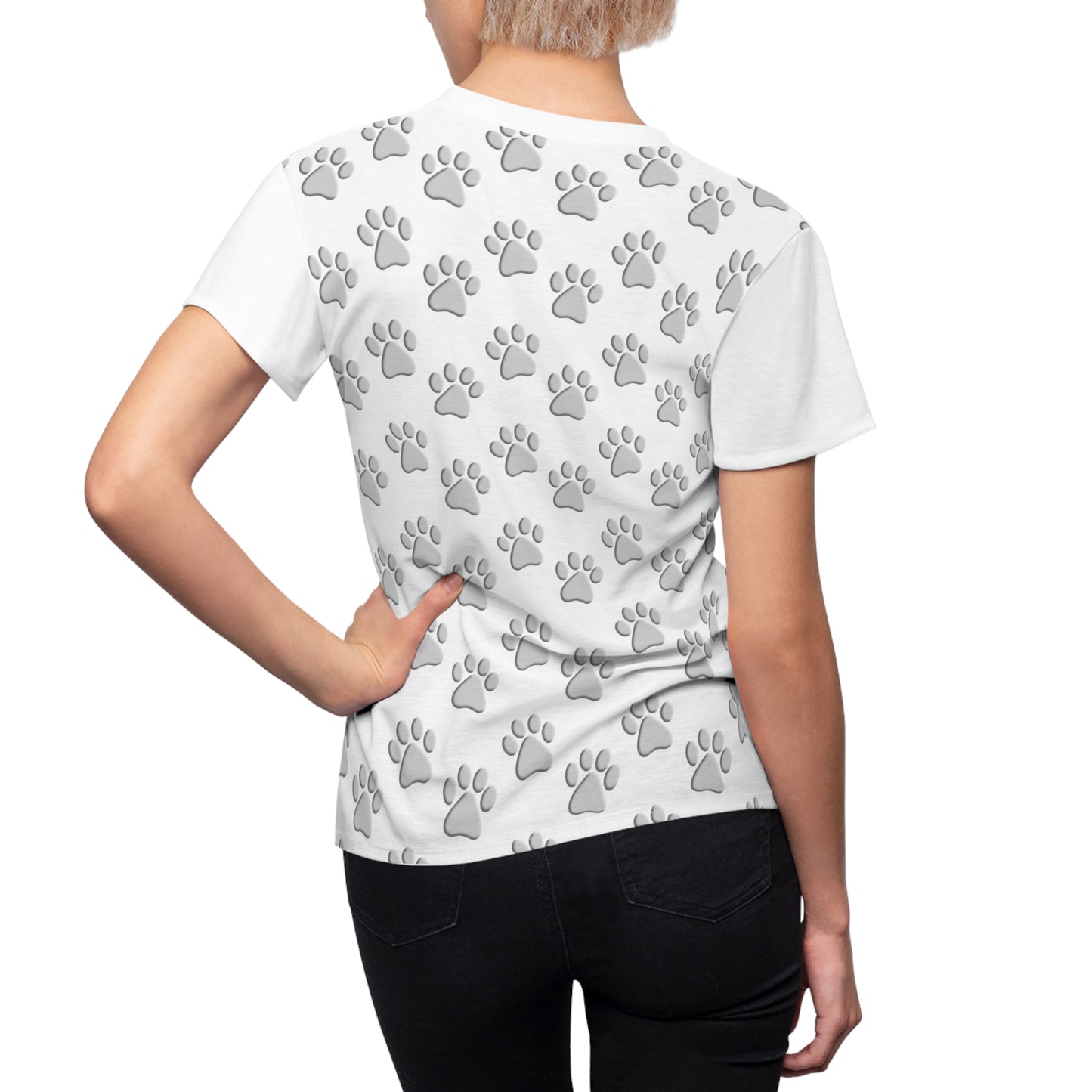 Silver Dog Paw White Women's Cut & Sew Tee (AOP)