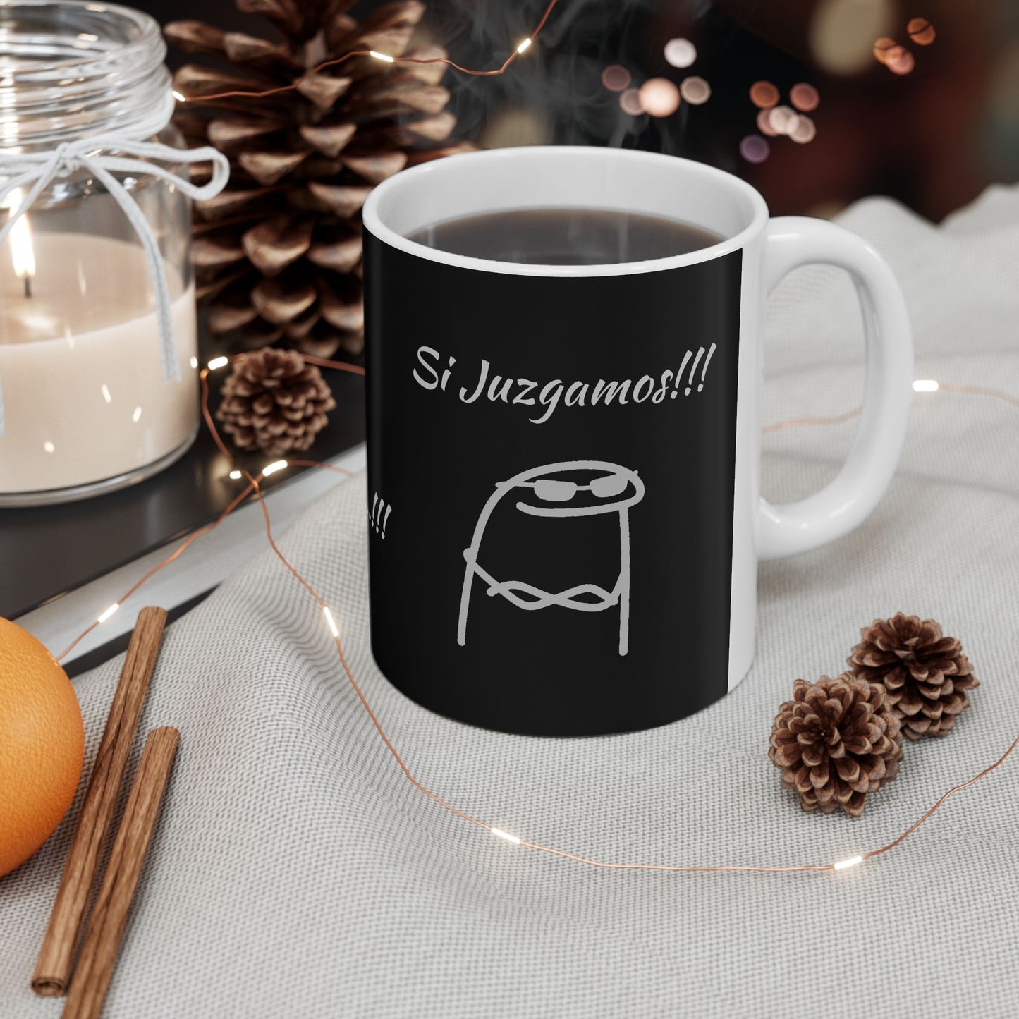 Black Ceramic Coffee Mug, (11oz, 15oz) "Escuchamos pero NO Juzgamos" Flork