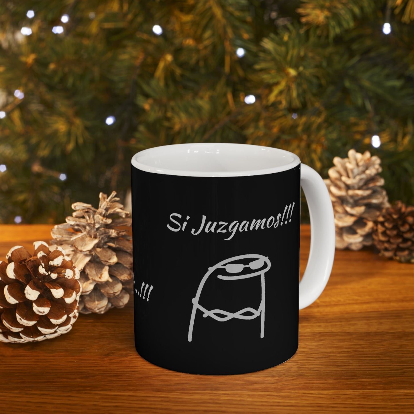Black Ceramic Coffee Mug, (11oz, 15oz) "Escuchamos pero NO Juzgamos" Flork