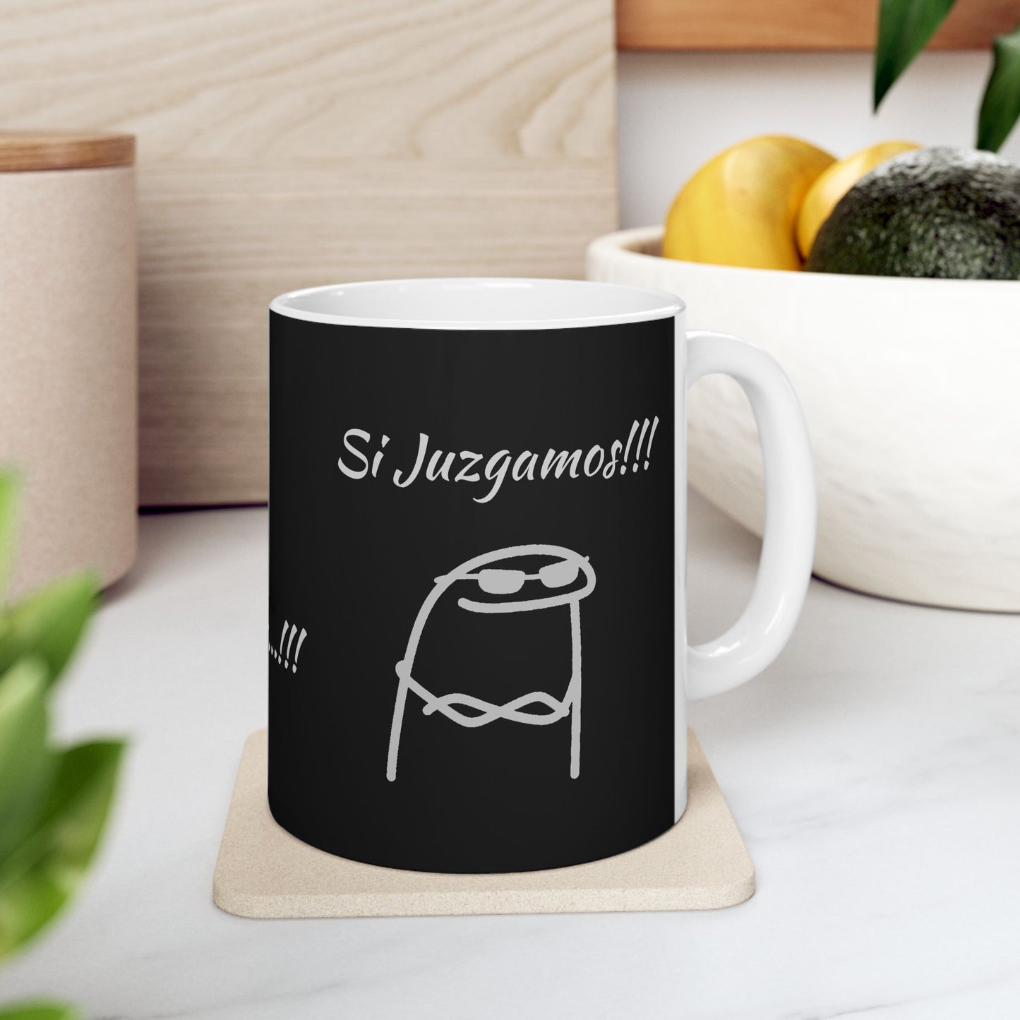 Black Ceramic Coffee Mug, (11oz, 15oz) "Escuchamos pero NO Juzgamos" Flork