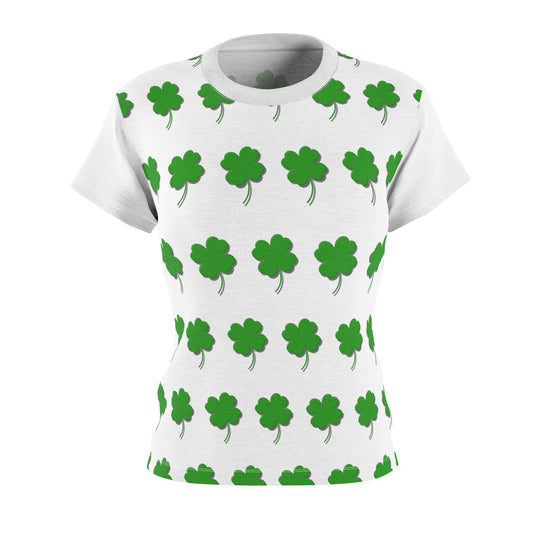 Green Clover White Women's Cut & Sew Tee (AOP)