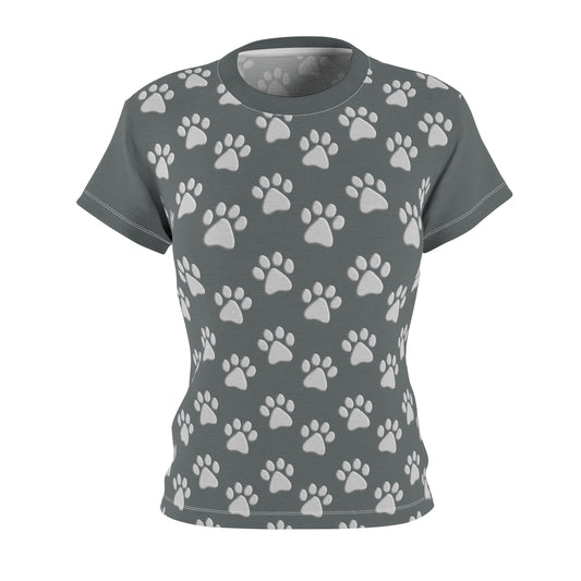 Silver Dog Paw Dark Grey Women's Cut & Sew Tee (AOP)