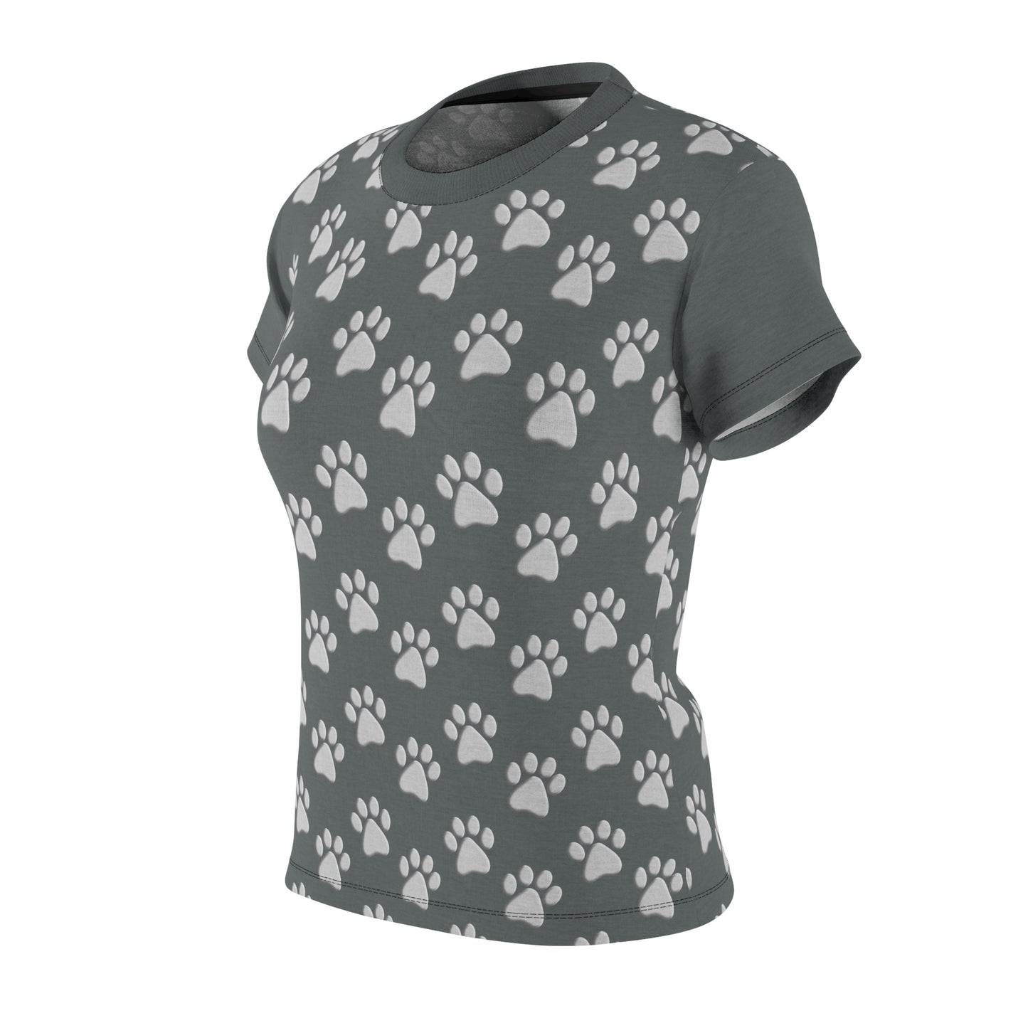 Silver Dog Paw Dark Grey Women's Cut & Sew Tee (AOP)