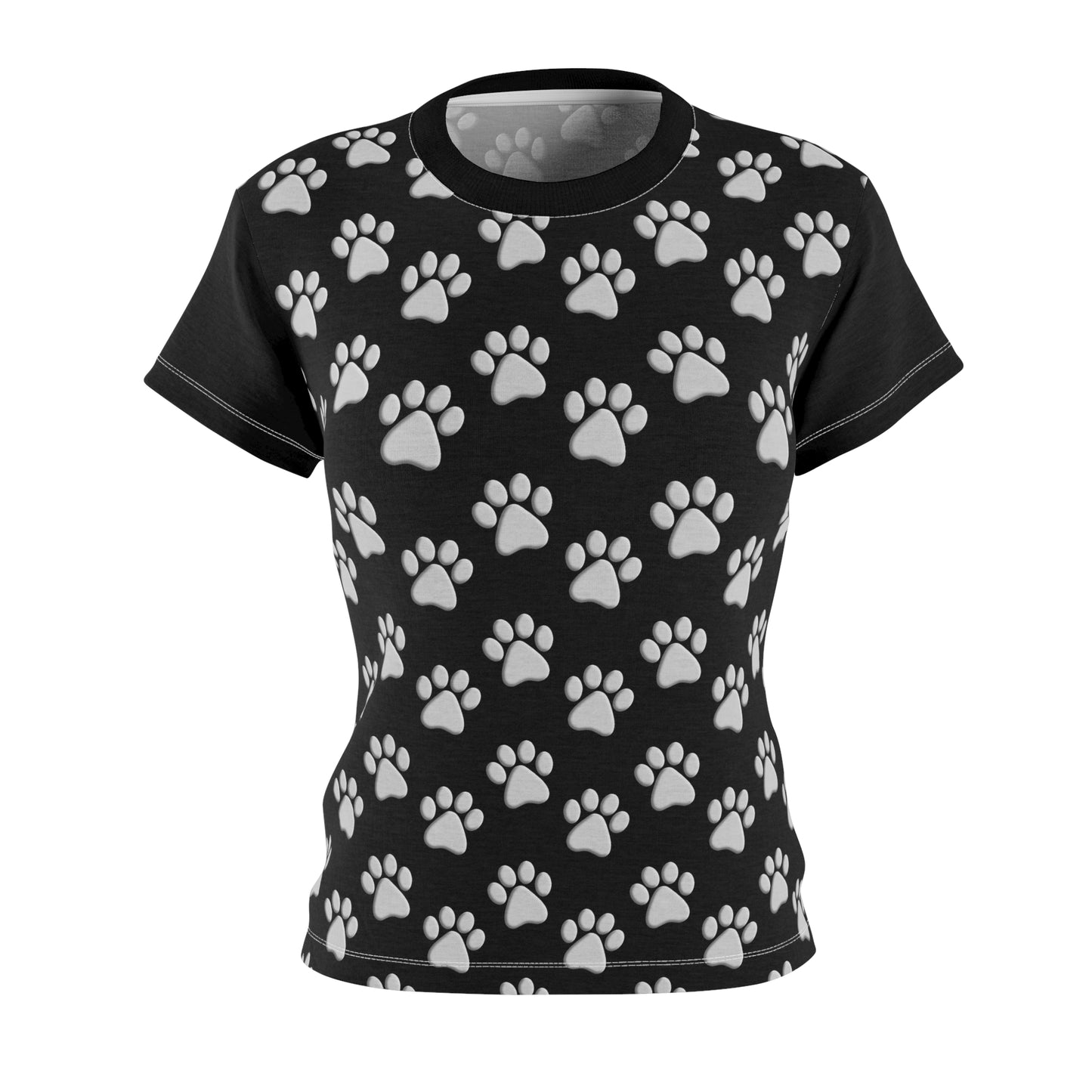 Silver Dog Paw Black Women's Cut & Sew Tee (AOP)