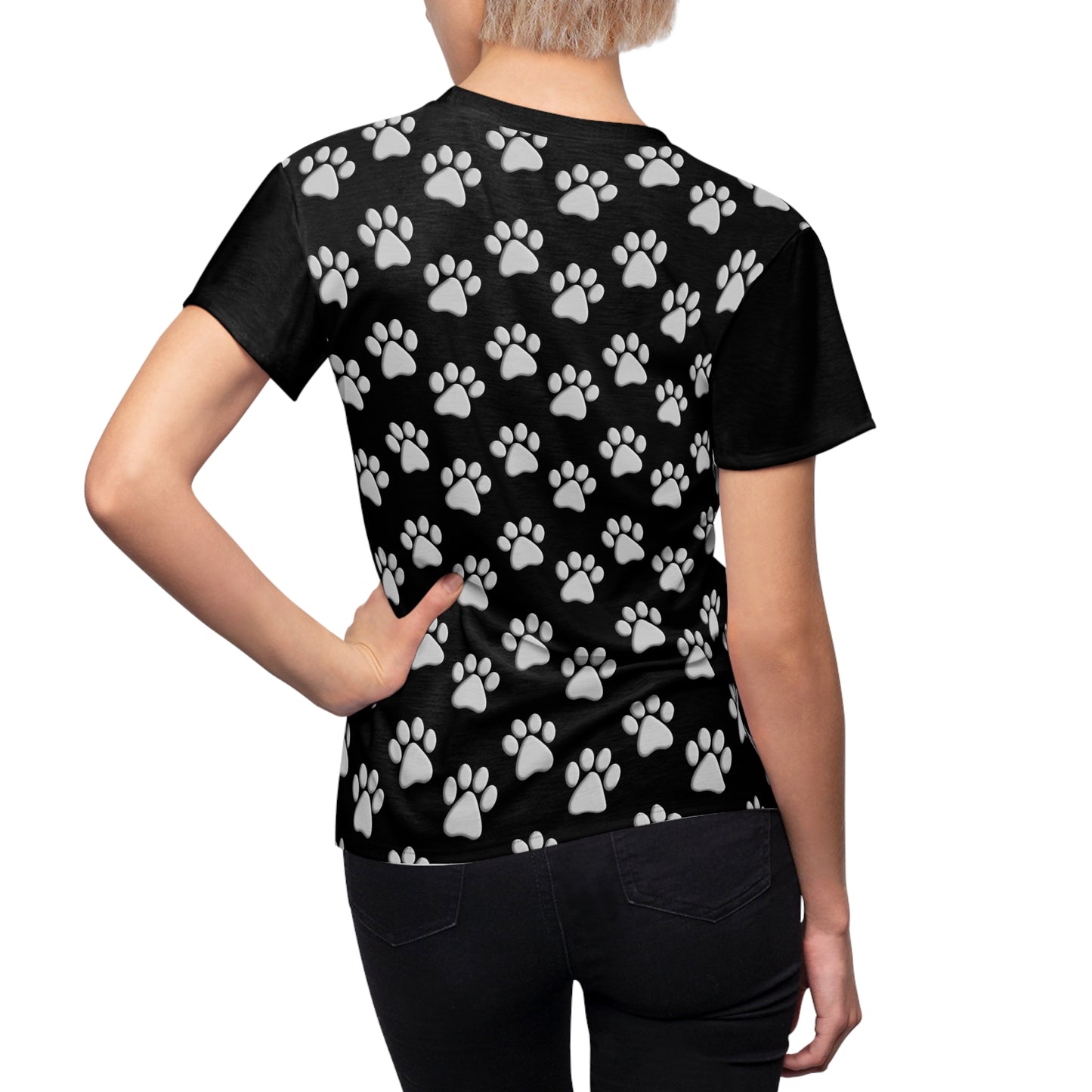 Silver Dog Paw Black Women's Cut & Sew Tee (AOP)