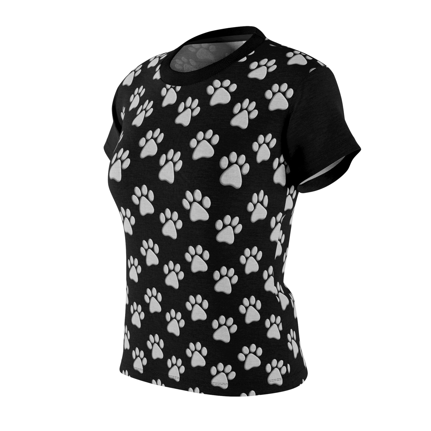 Silver Dog Paw Black Women's Cut & Sew Tee (AOP)