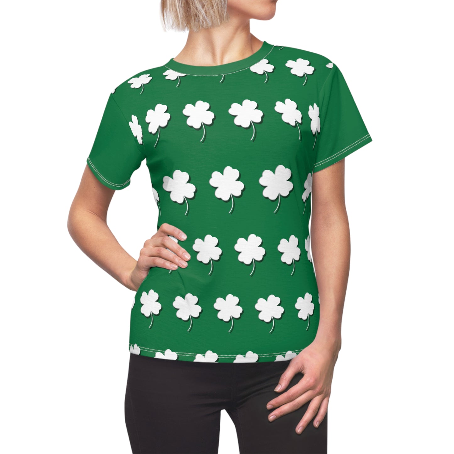 White Clover Green Women's Cut & Sew Tee (AOP)