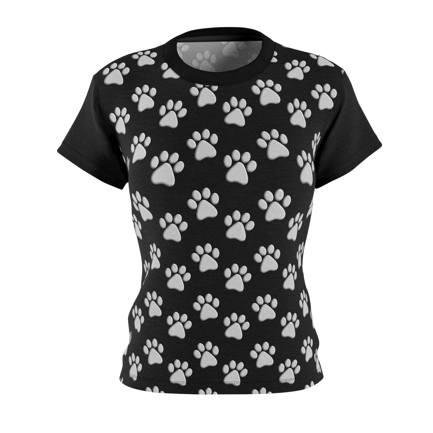 Silver Dog Paw Black Women's Cut & Sew Tee (AOP)