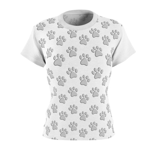 Silver Dog Paw White Women's Cut & Sew Tee (AOP)