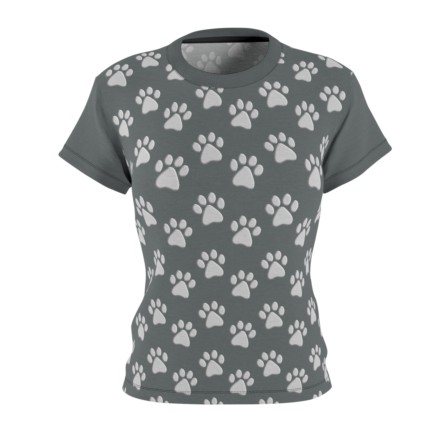 Silver Dog Paw Dark Grey Women's Cut & Sew Tee (AOP)