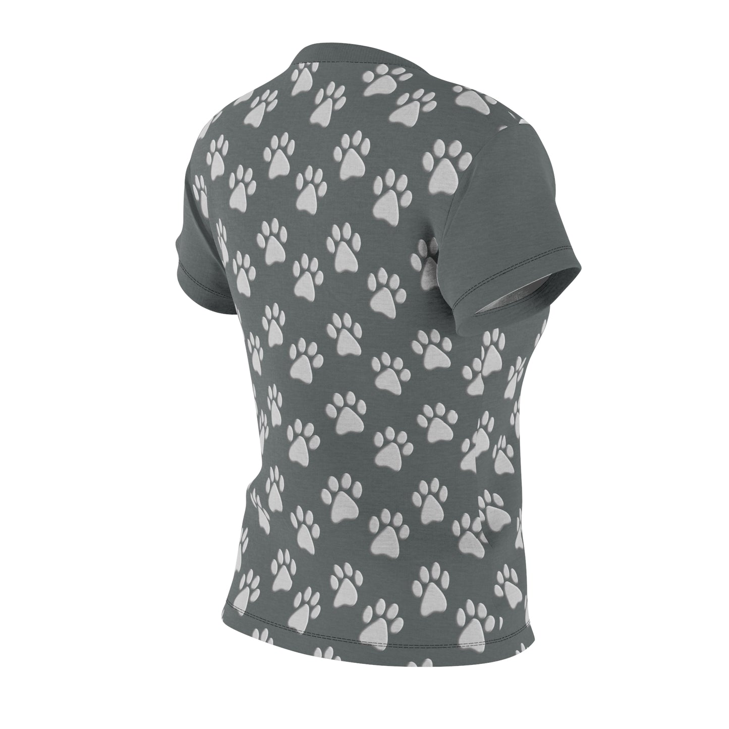 Silver Dog Paw Dark Grey Women's Cut & Sew Tee (AOP)